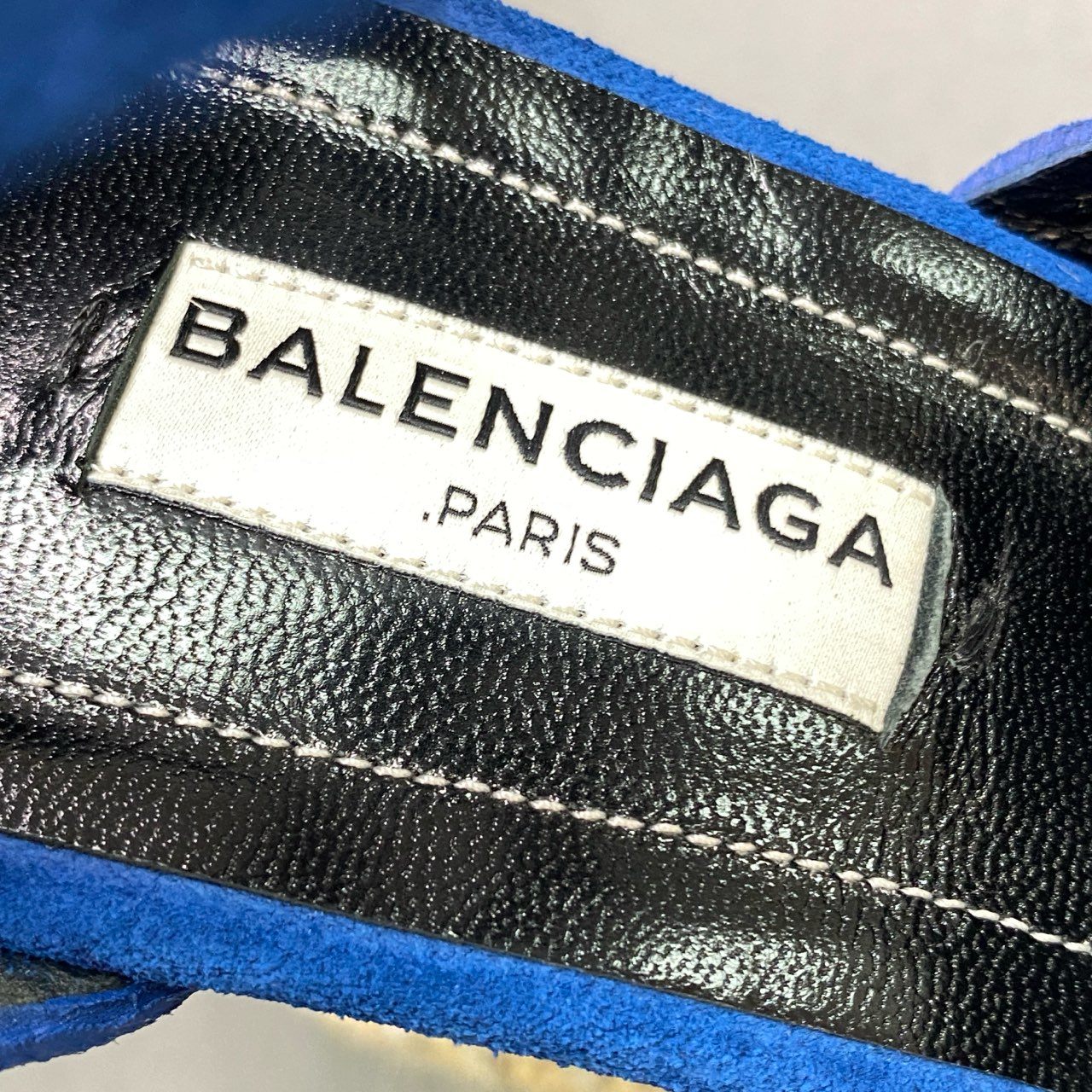 5k6 BALENCIAGA バレンシアガ ダブルベルトストラップ ウェッジソールサンダル 38 ブルー スエードレザー スペイン製 シューズ