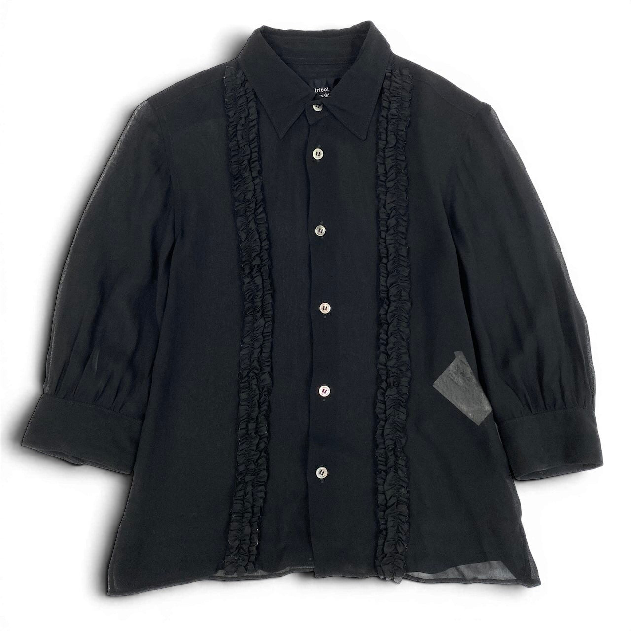 Ae7 tricot COMME des GARCONS トリココムデギャルソン 7分袖 シアーブラウス フリルシャツ TA-B048 サイズM ブラック レディース 女性服u02t