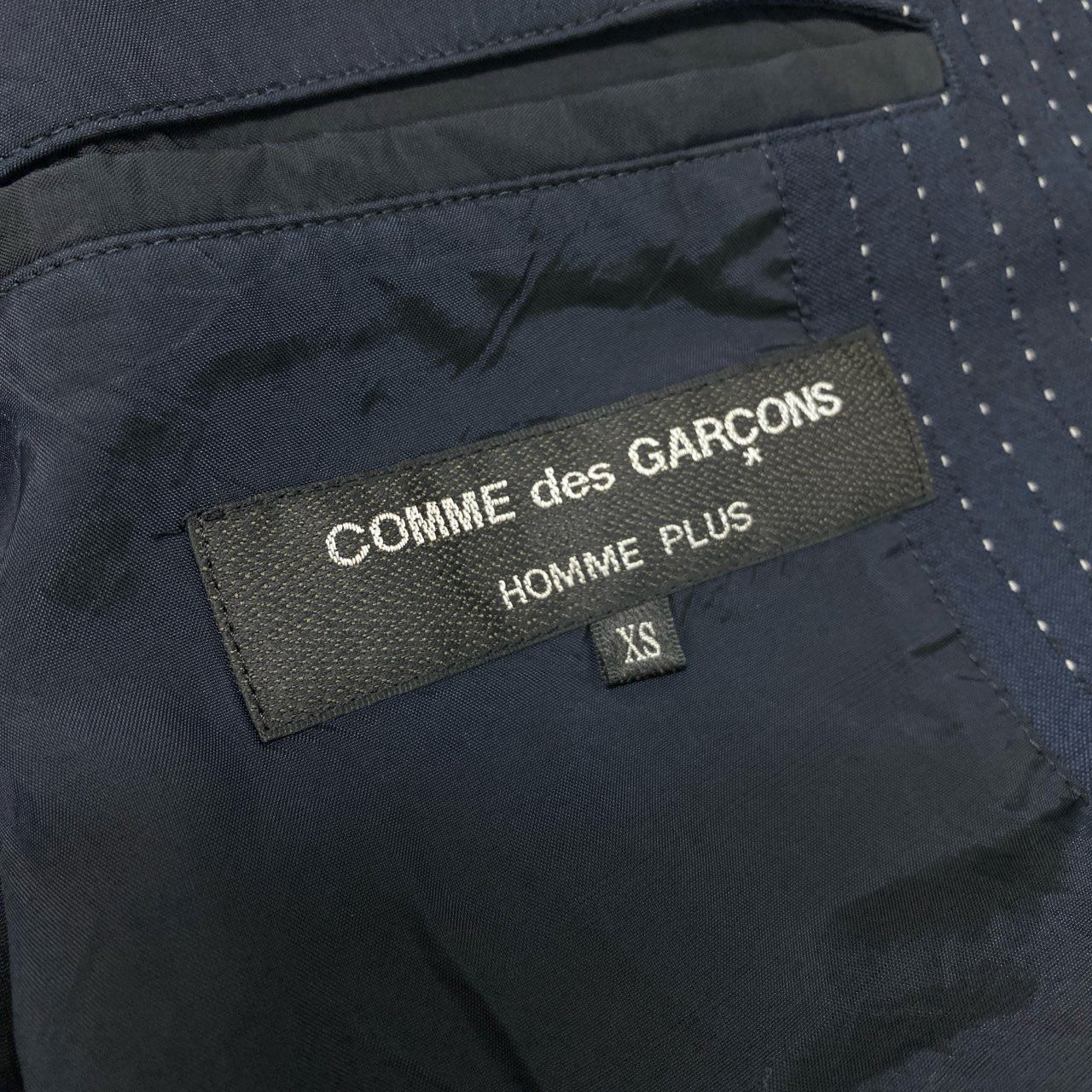 20L2【美品】COMME des GARCONS HOME PLUS コムデギャルソンオムプリュス ピンストライプ ロングジャケット 13SS ジャケットコート アウター PK-J026-051-2-1 XSサイズ ネイビー メンズo07t