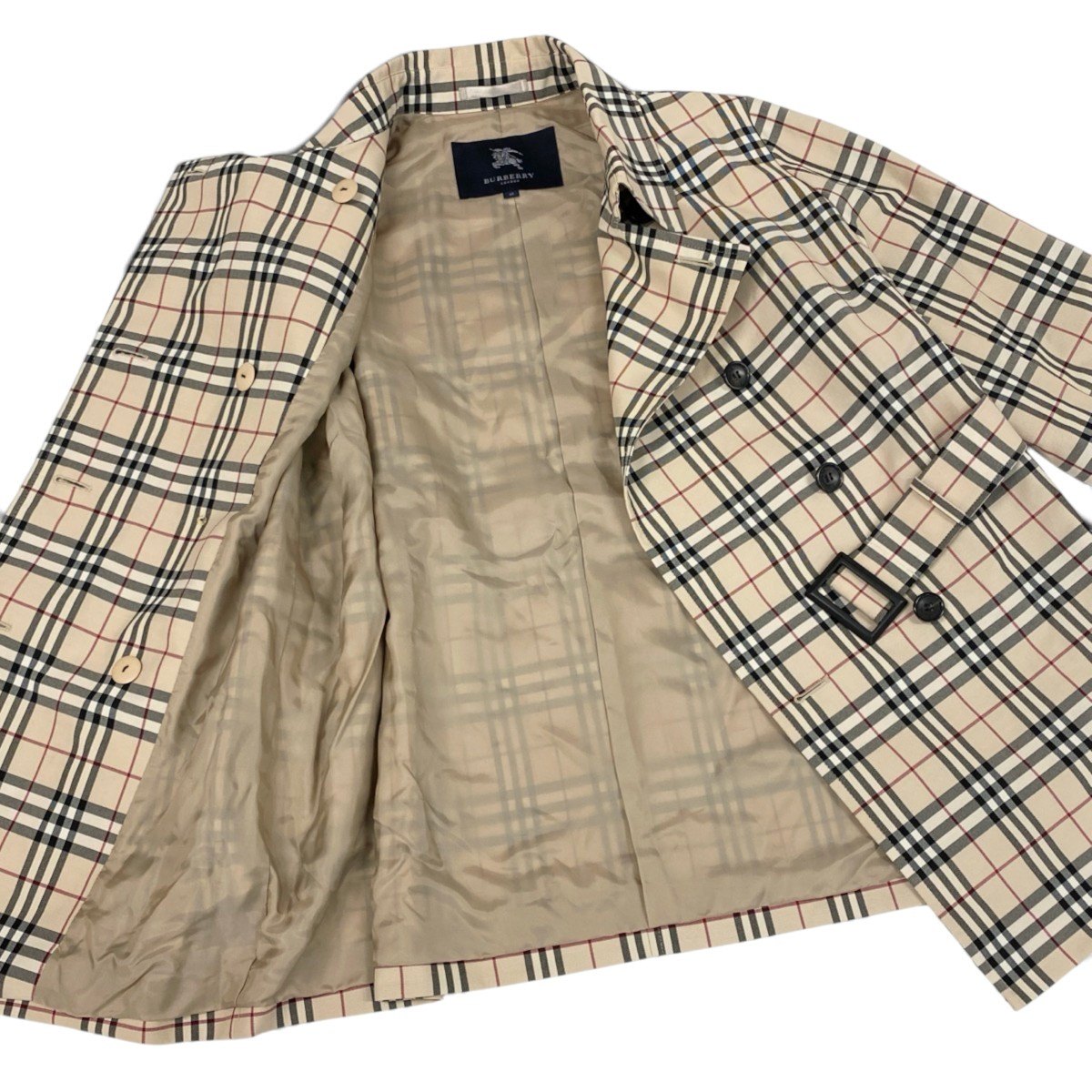 Ii4 【美品】BURBERRY LONDON ノバチェック ショート丈ジャケット 15サイズ ベージュ レディース 女性用u02t