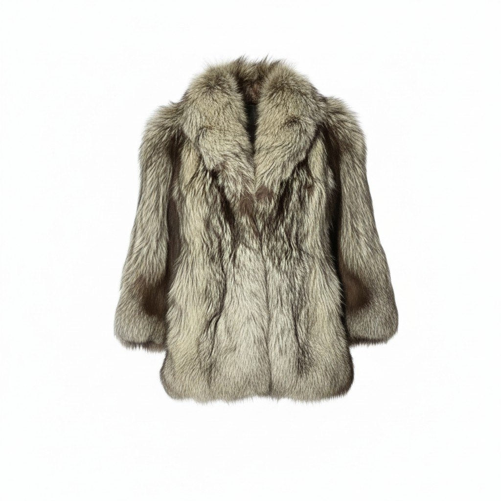 12c14 極厚 シルバーフォックスファー ロングコート サイズF 茶系 本毛皮 Silver Fox Fur Long Coatt18r