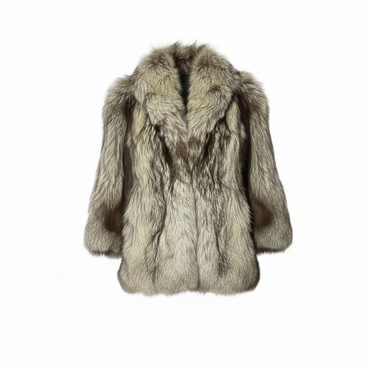 12c14 極厚 シルバーフォックスファー ロングコート サイズF 茶系 本毛皮 Silver Fox Fur Long Coatt18r