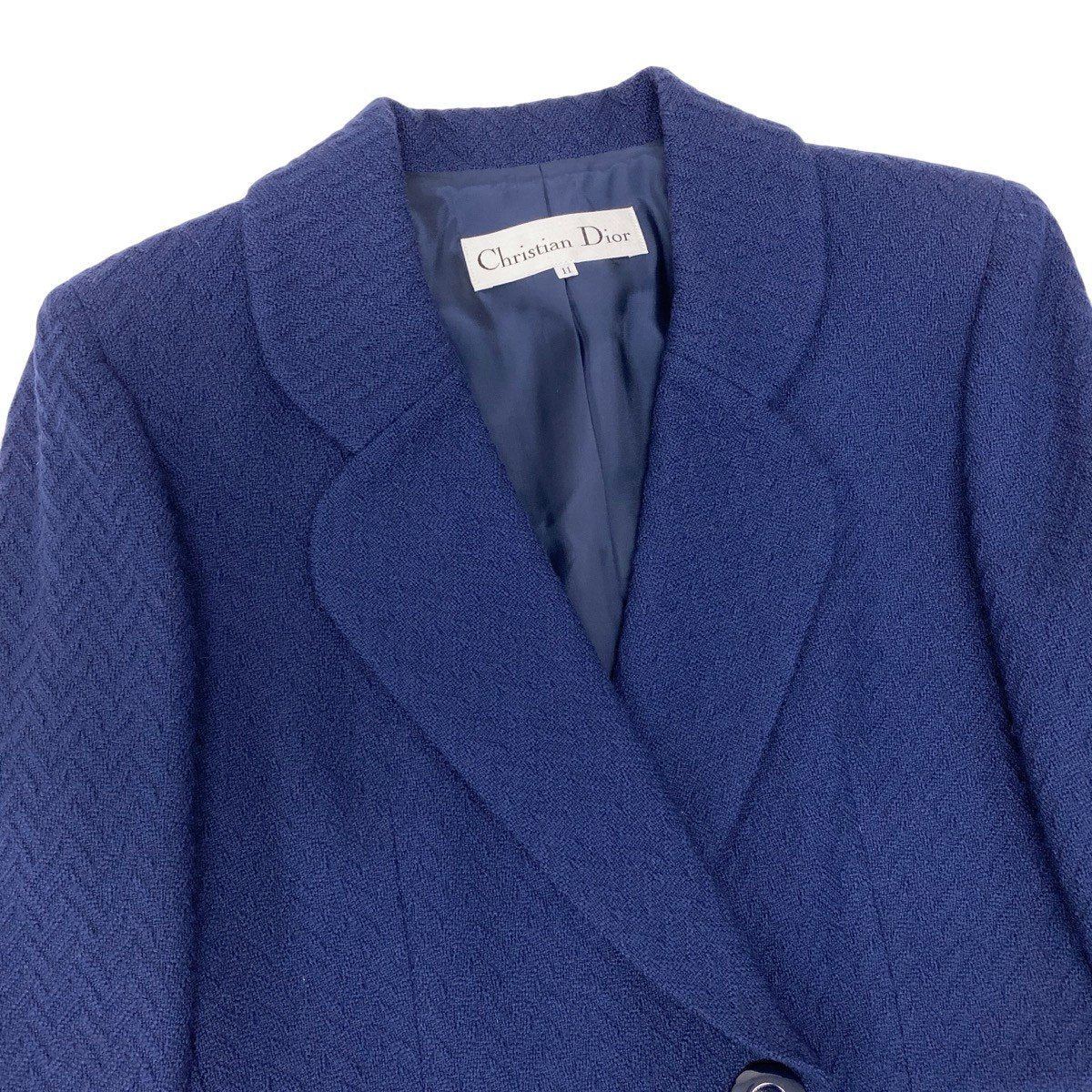84g15【美品】 Christian Dior クリスチャンディオール セットアップ スカートスーツ フォーマル ヘリンボーン柄 サイズ11 ネイビー ウール レディース 女性用u02t