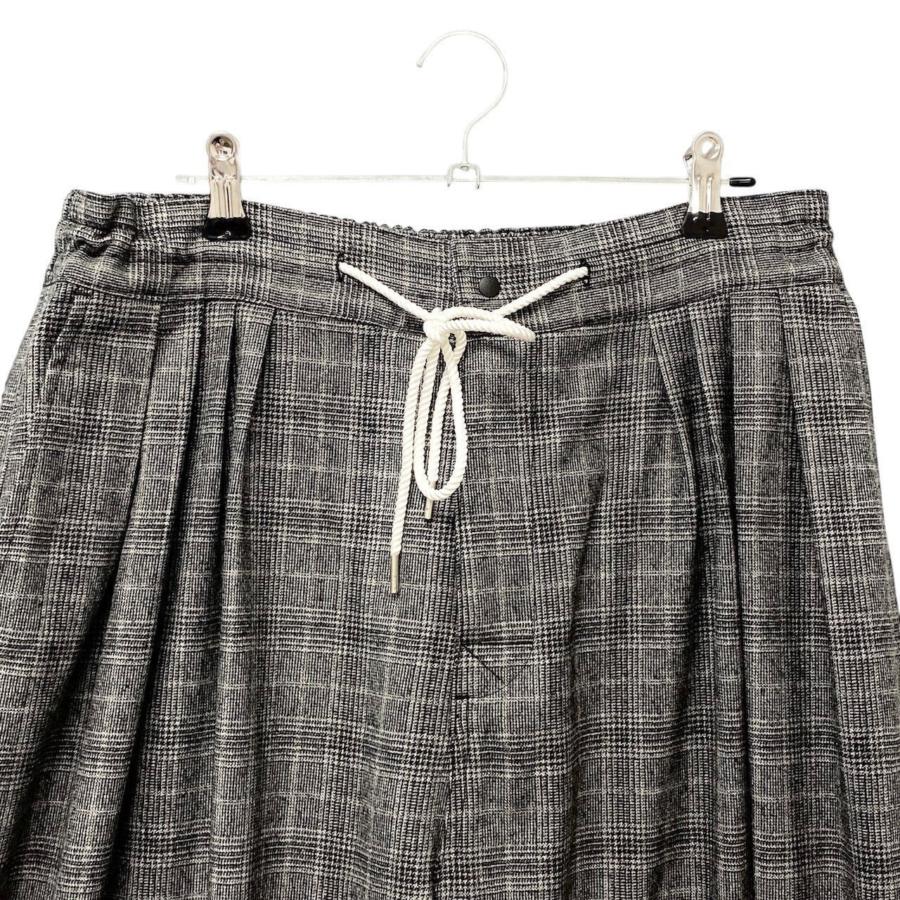 71f16【美品】 Sasquatchfabrix. サスクワッチファブリックス Big Silhouette Pants Super100's グレンチェック ストレートパンツ サイズL グレー メンズ 紳士服u02t