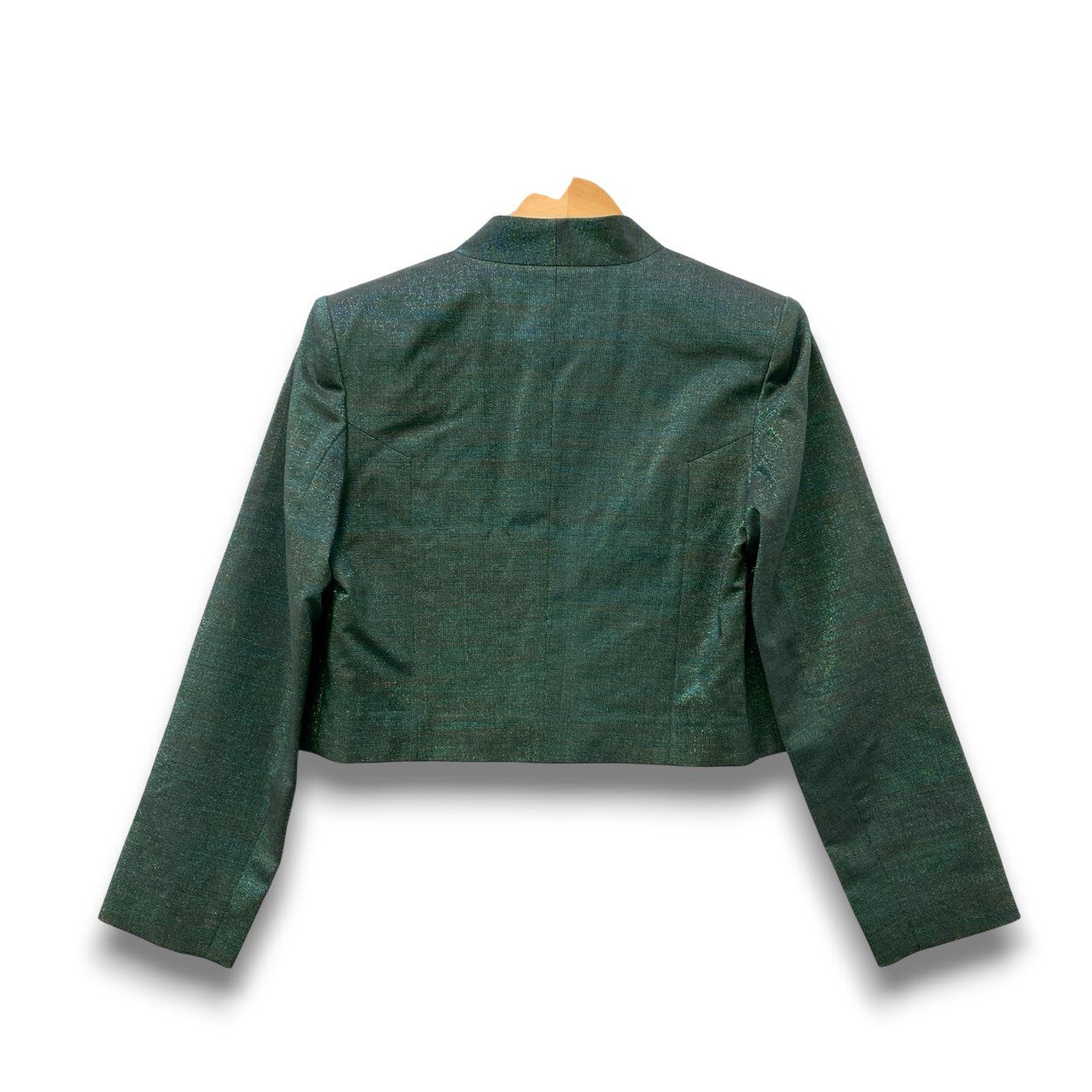 87c6 《美品》 GIVENCHY ジバンシー 光沢ラメ生地 クロップドジャケット ノーカラージャケット 10 グリーン レディースu02t