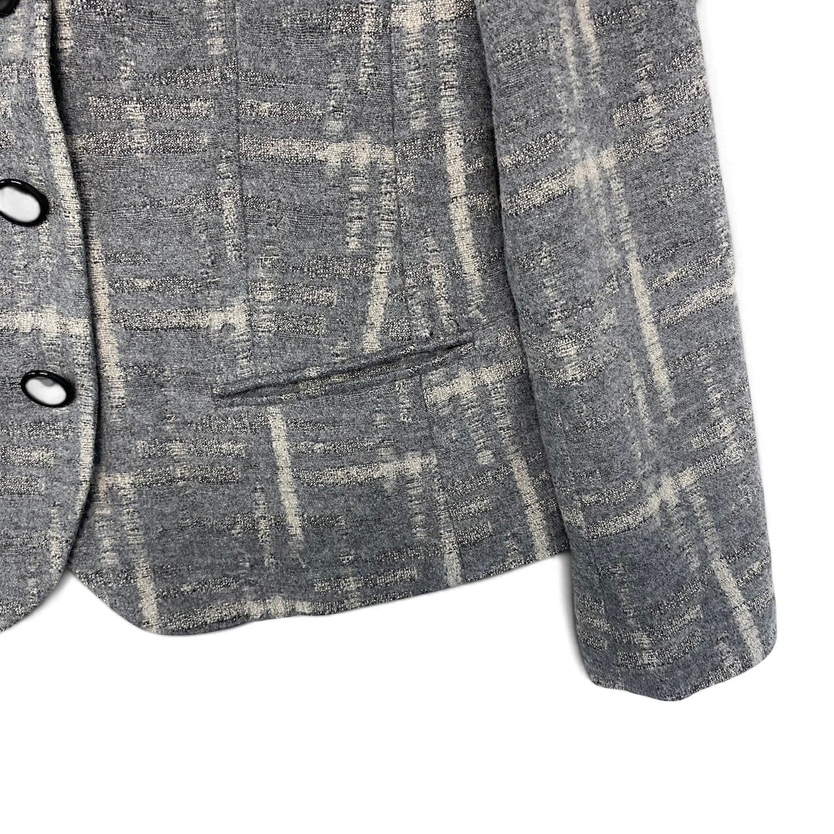 38j22 【美品】EMPORIO ARMANI ICON エンポリオアルマーニ アイコン ノーカラージャケット チェック柄 アウター 38サイズ グレー レディース 女性用u02t