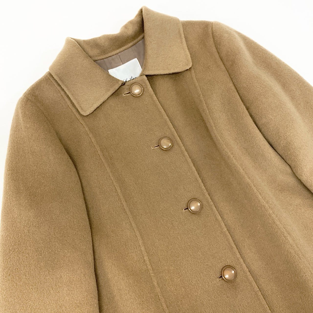 79k21 近年 Leilian レリアン ステンカラーコート カシミヤコート 切替チェック柄 レディース 女性用 9 ベージュ カシミア100％u02t