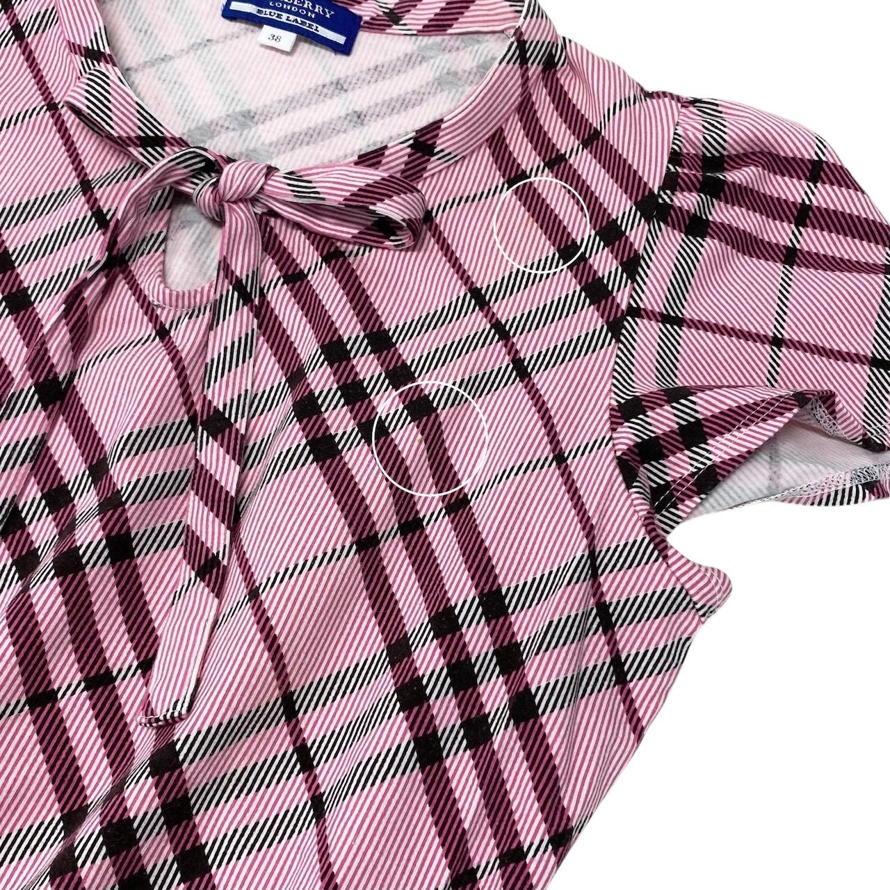 Ig6 BURBERRY LONDON BLUE LABEL バーバリーロンドン ブルーレーベル 半袖Tシャツ チェック柄 ストレッチ ロゴ刺繡 サイズ38 ピンク  レディースo07t
