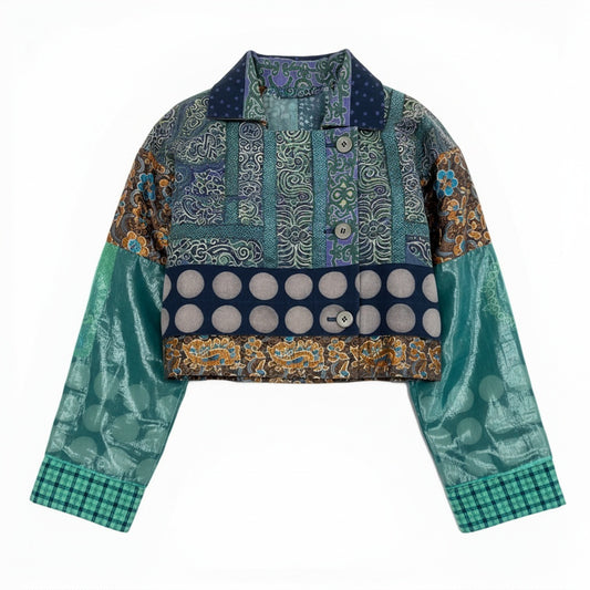 11b9 ISSEY MIYAKE イッセイミヤケ 2001ss ランウェイ着 クレイジーパターン ショート丈ジャケット アウター 2 マルチカラー レディース アーカイブk02i