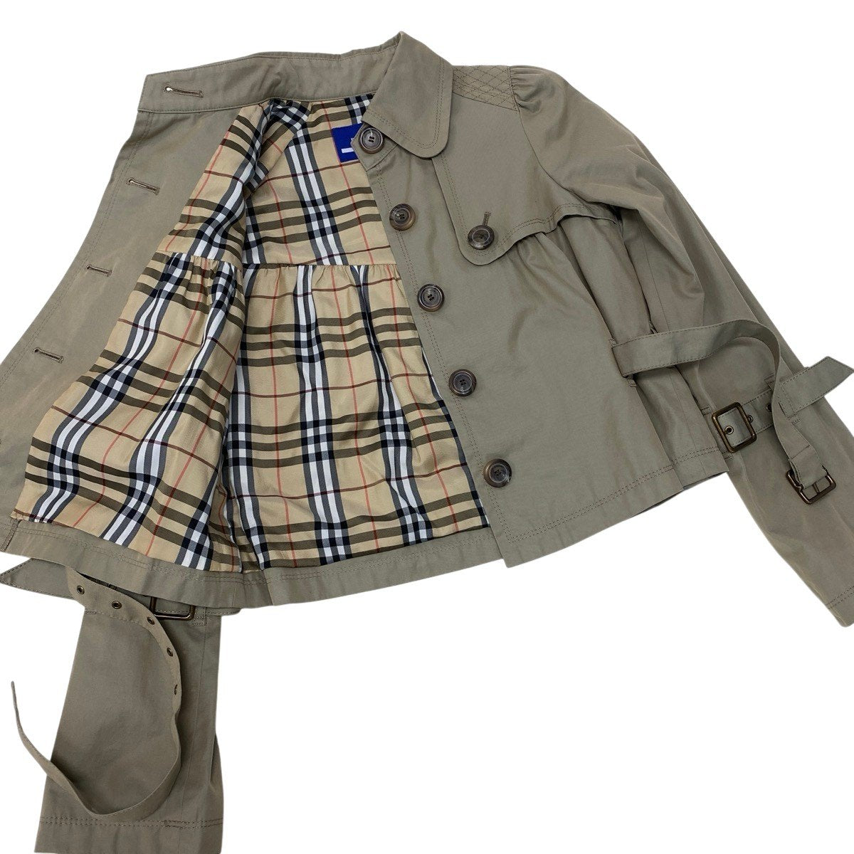 Eh10 BURBERRY LONDON BLUE LABEL バーバリーロンドン ブルーレーベル トレンチジャケット 裏地ノバチェック サイズ36 カーキ コットン100％ レディースo07t
