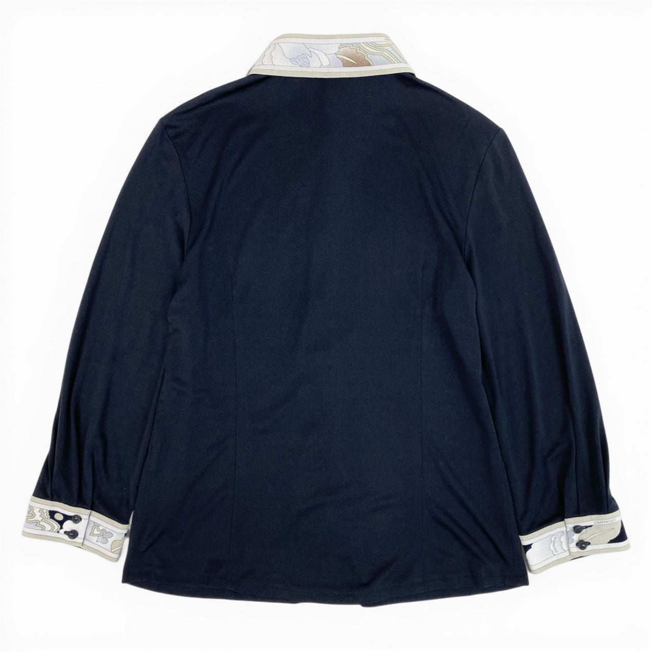 30b11 LEONARD レオナール ロングスリーブボタンダウンシャツ カンカン素材 美しいプリント 0179558 Lサイズ ネイビー レディース 女性用u02t