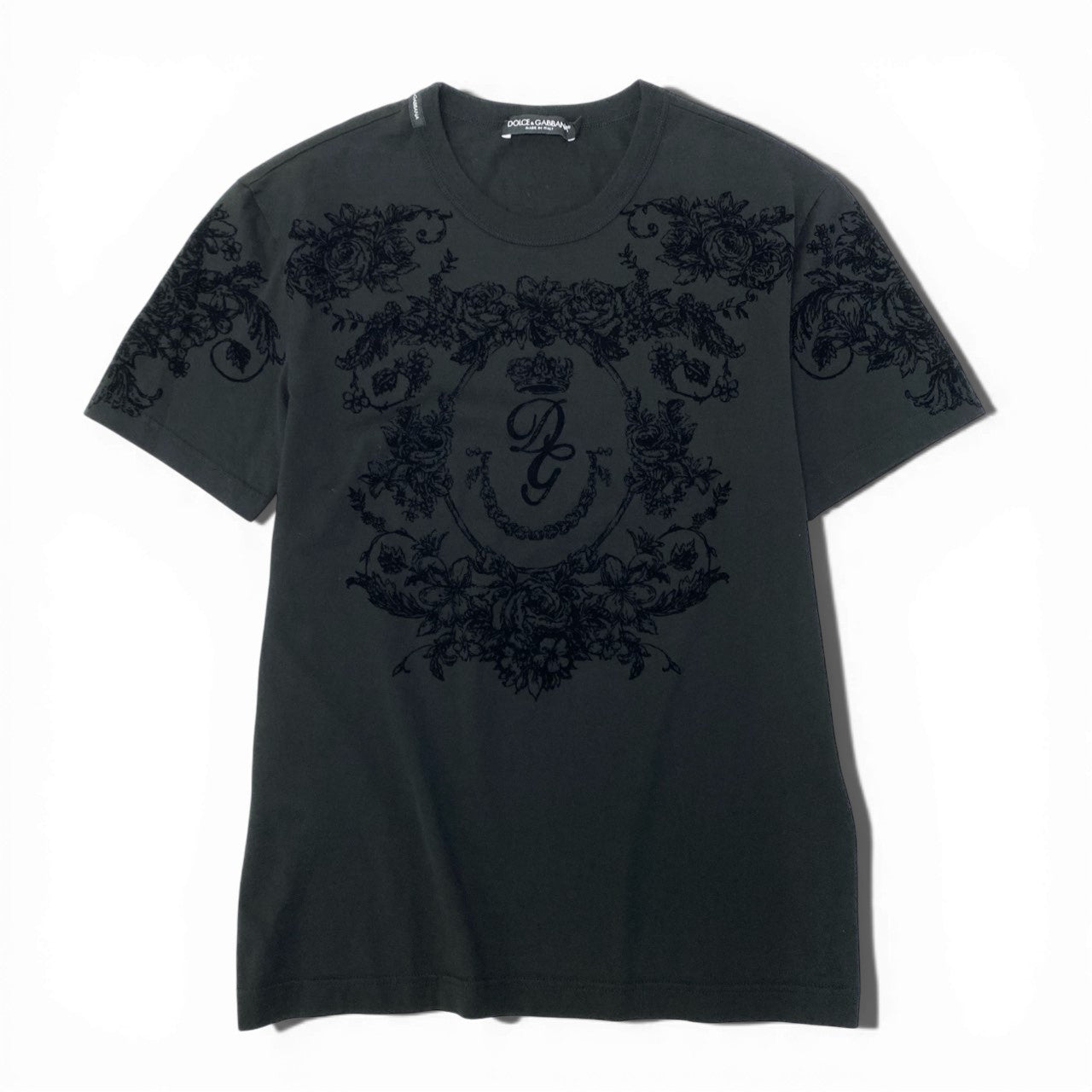 14c3 DOLCE&GABBANA ドルチェアンドガッバーナ 半袖Tシャツ フロックプリント バロック調 トップス G8KBAT/G7SPM 46サイズ ブラック コットン100％ メンズ 男性用o07t