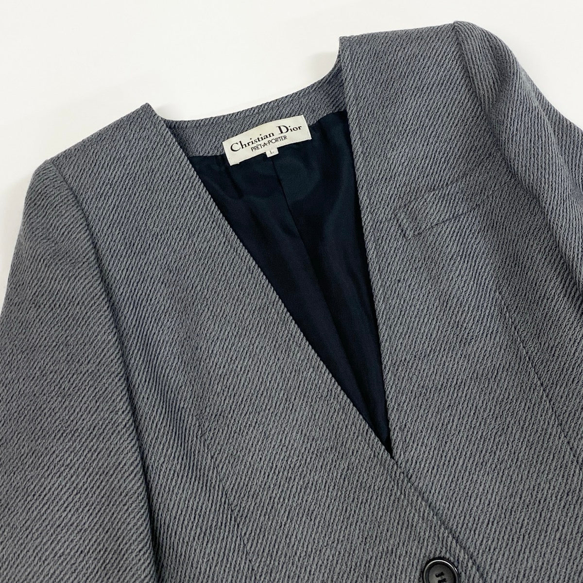 13e3 Christian Dior クリスチャンディオール ノーカラージャケット ウールジャケット サイズL グレー レディース 女性服u02t
