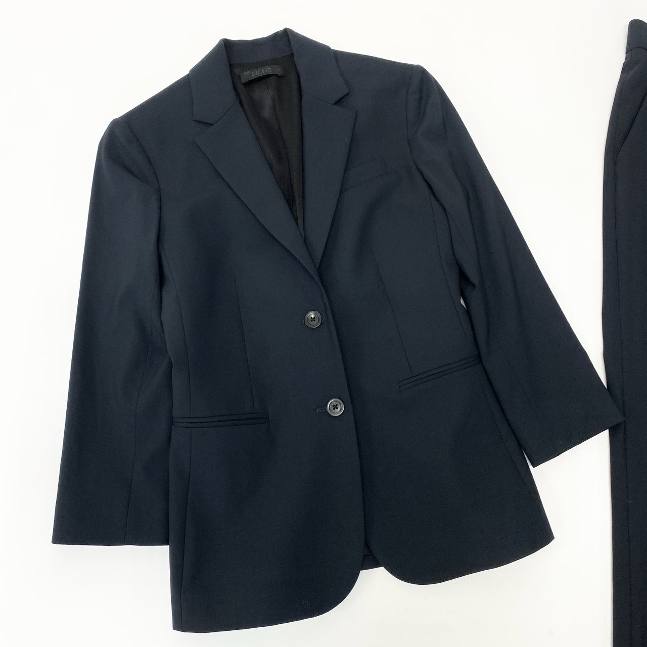 83b23【美品】The Row ザロウ スーツセットアップ テーラードジャケット テーパードパンツ 0サイズ ダークネイビー レディース 女性用u02t