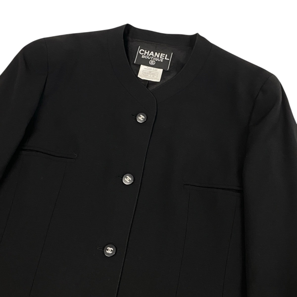 i22 CHANEL シャネル ヴィンテージ CCボタン ラウンドネックジャケット Vintage CC Button Round Neck Jacket P06469 Size40 ブラックt18r