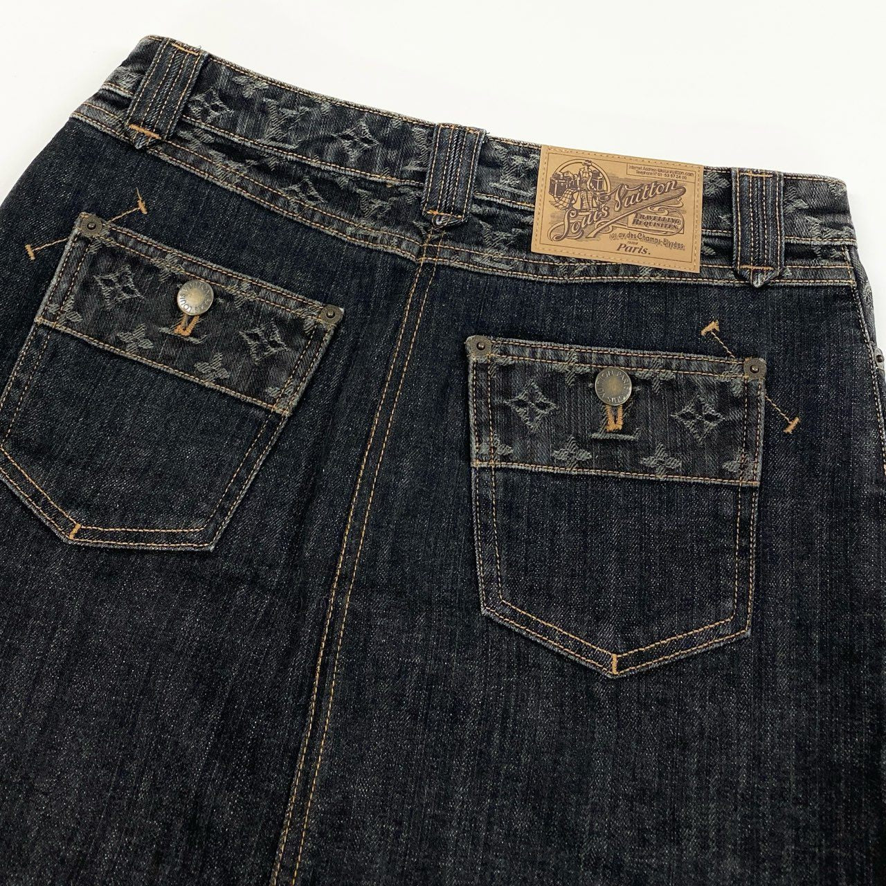 50b7 【美品】LOUIS VUITTON ルイヴィトン モノグラムデニムミニスカート Monogram Denim Mini Skirt 38サイズ ブラック コットン100％ レディース 女性用ta1