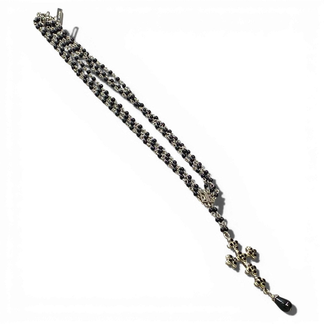 a6 DOLCE&GABBANA ドルチェアンドガッパーナ ビジュークロスネックレス ロザリオ DGロゴ シルバー ブラック レディースk02i