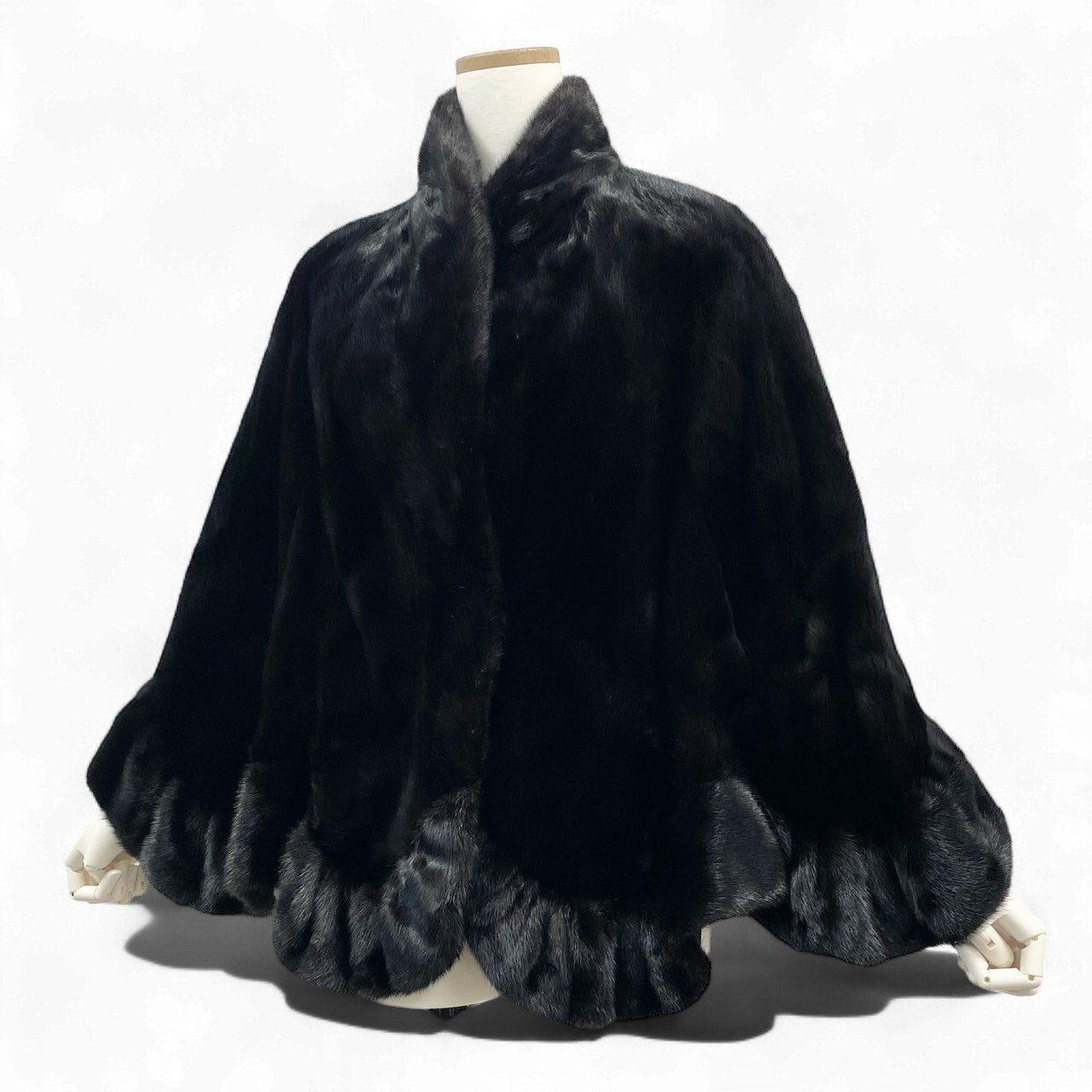 52k19 SAGA MINK サガミンク 銀サガ マホガニーミンク 裾フリル ケープ ポンチョ ダークブラウン 最高級本毛皮 MINK FUR コート 艶◎ 毛並み◎t18r