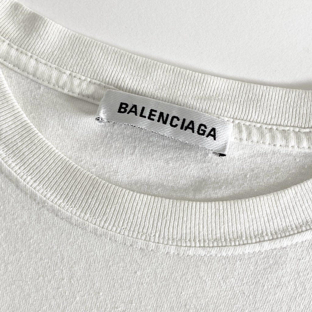 13e22 Balenciaga バレンシアガ オーバーサイズ BBロゴプリント Tシャツ カットソー 半袖 クルーネック 570813 M ホワイト コットン