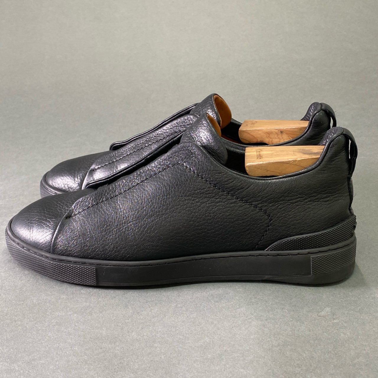 2e2 Ermenegildo Zegna エルメネジルド ゼニア ディアスキン トリプルステッチ スニーカー 7 1/2 ブラック レザー シューズ 革靴 スリッポン