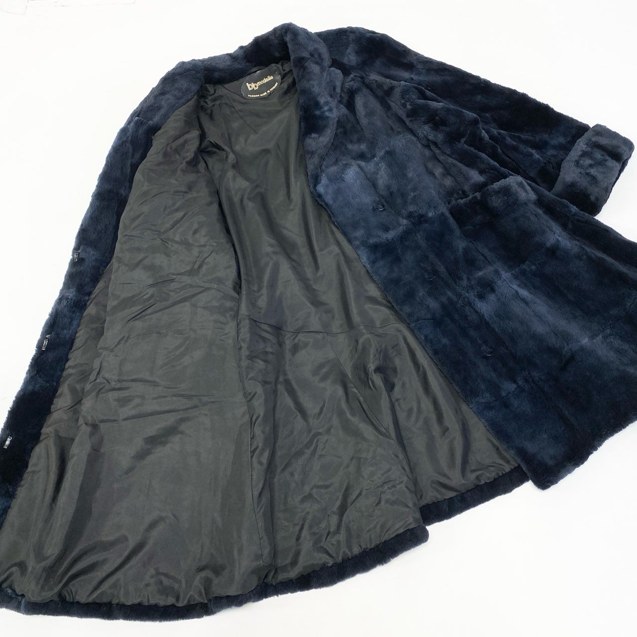 35a15 希少デザイン シェアードファー ロングコート サイズF ダークブルー 本毛皮 Dark Blue Shared Fur Coatt18r