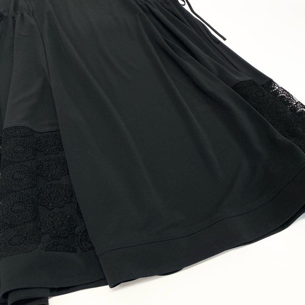 46a30 《美品》 TOKUKO 1er VOL トクコプルミエヴォル ノースリーブワンピース フレアワンピース サイドリボン レース切替 花柄刺繡 スパンコール レディース 9 ブラックu02t