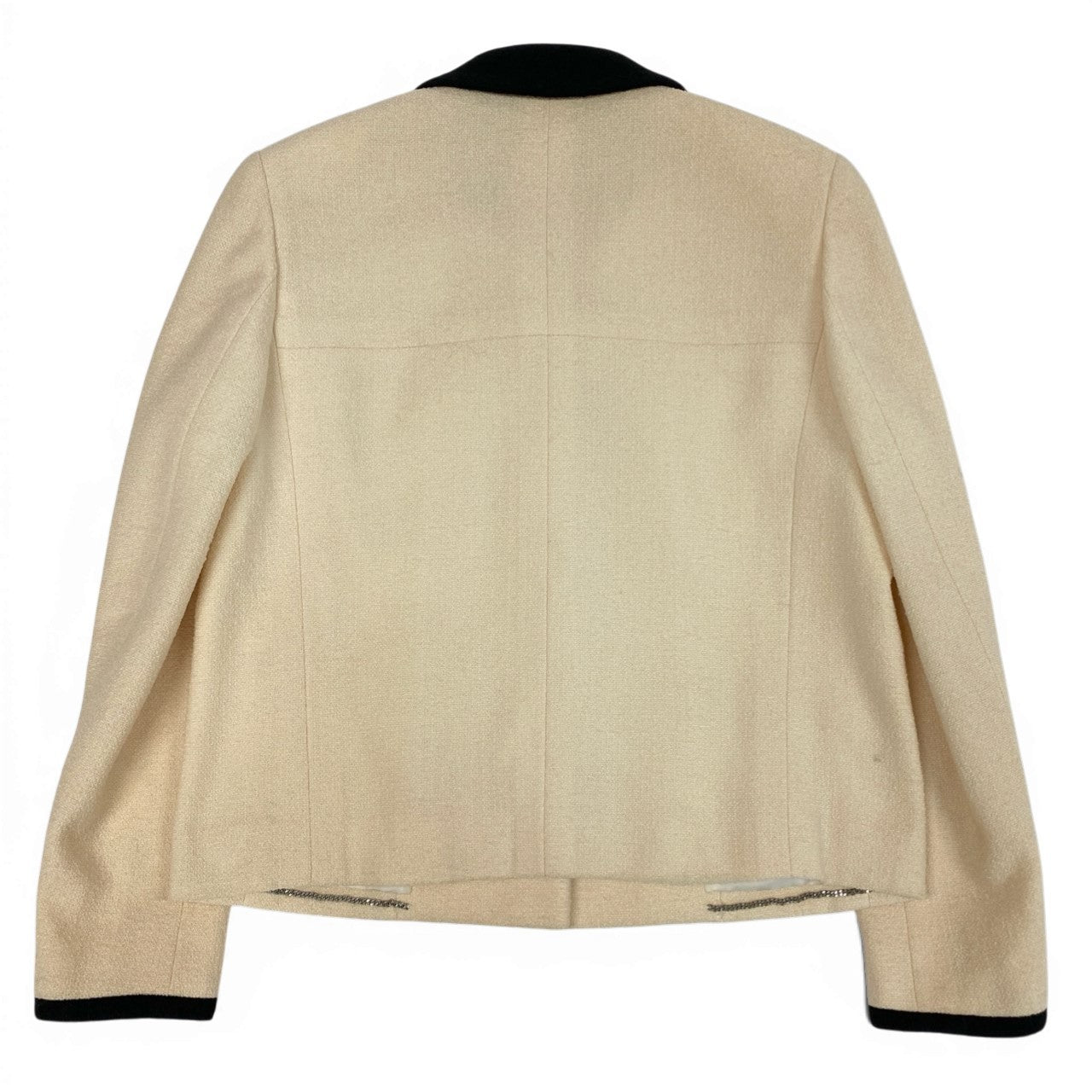 10f20 Vintage CHANEL シャネル 1996 ツイードジャケット テーラージャケット バイカラー ココマークボタン 42 アイボリー ブラック レディースta1