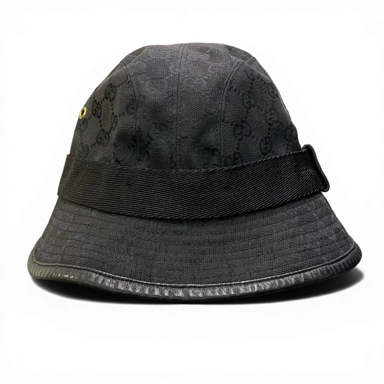 c18 GUCCI グッチ ゴールドプレート GGキャンバス バケットハット Gold Plate GG Canvas Bucket Hat サイズM ブラック 帽子 イタリア製
