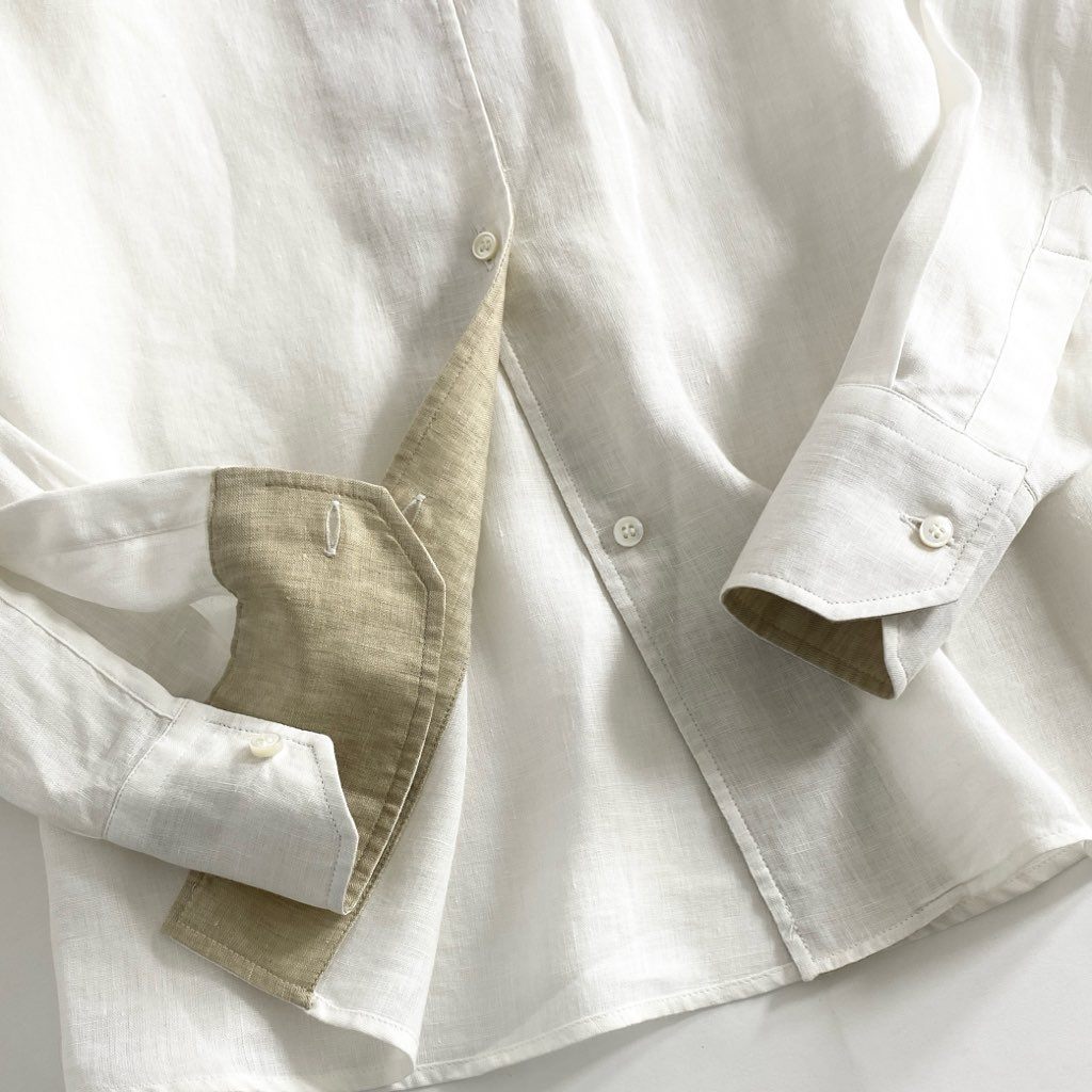 53e1 Loro Piana ロロピアーナ オープンカラー リネンシャツ 42 ホワイト ベージュ LINEN 100％ 長袖 イタリア製 麻 春夏 SHIRT