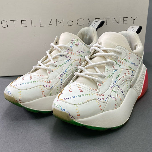 4d21 STELLA McCARTNEY ステラマッカートニー レインボーロゴ レースアップスニーカー 36 ホワイト レザー シューズ 箱付き