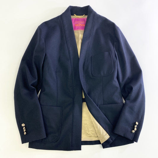 49k8 UNITED ARROWS & SONS ユナイテッドアローズアンドサンズ 大きいサイズ 日本製 はんてん ジャケット 羽織  5522-299-0065 XLサイズ ネイビー ウール