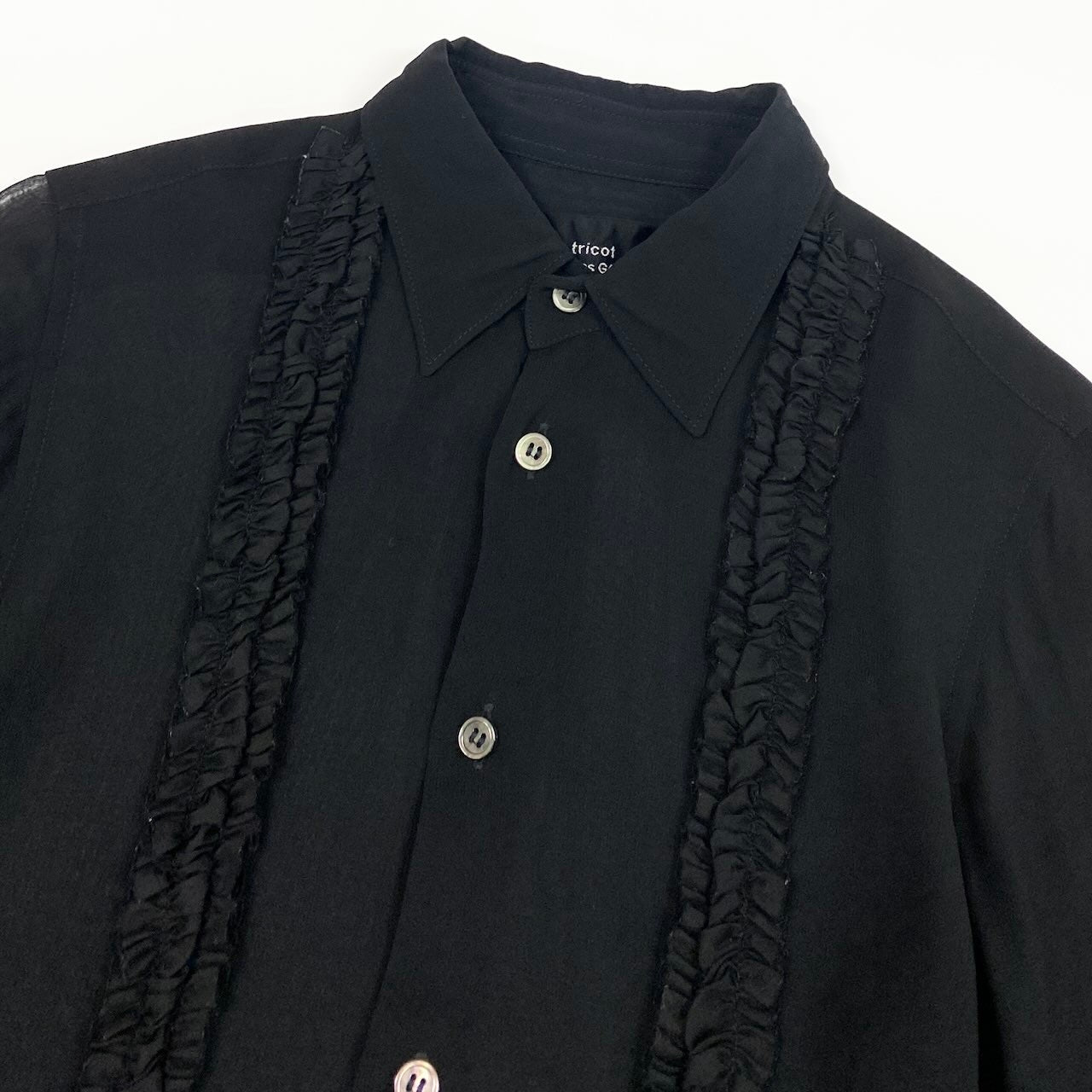 Ae7 tricot COMME des GARCONS トリココムデギャルソン 7分袖 シアーブラウス フリルシャツ TA-B048 サイズM ブラック レディース 女性服u02t