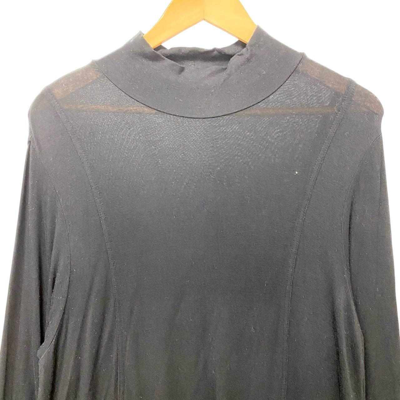 61c6 TOKUKO 1er VOL トクコプルミエヴォル ハイネック ロングスリーブワンピース 伸縮ストレッチ 膝丈 裾切替 レディース 女性服 サイズ9 ブラックu02t