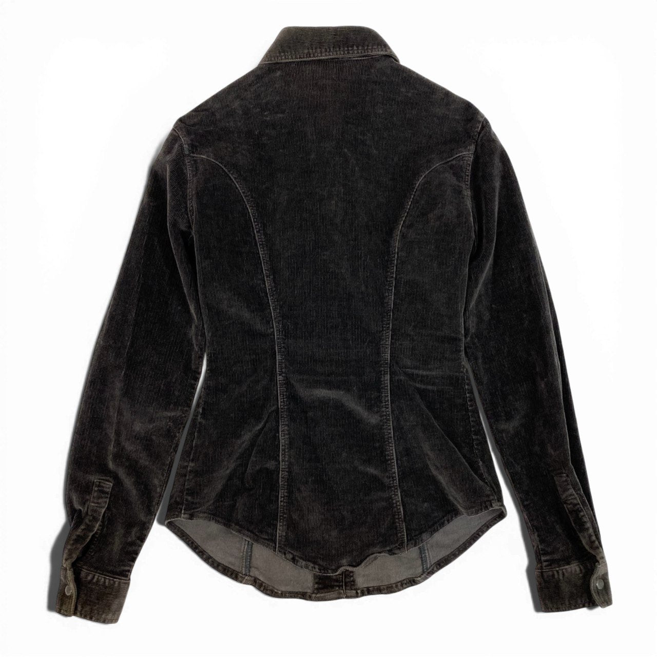 78b27 FENDI フェンディ ロゴボタン 長袖シャツ ブラウス コーデュロイ 40 ブラウン レディース イタリア製u02t