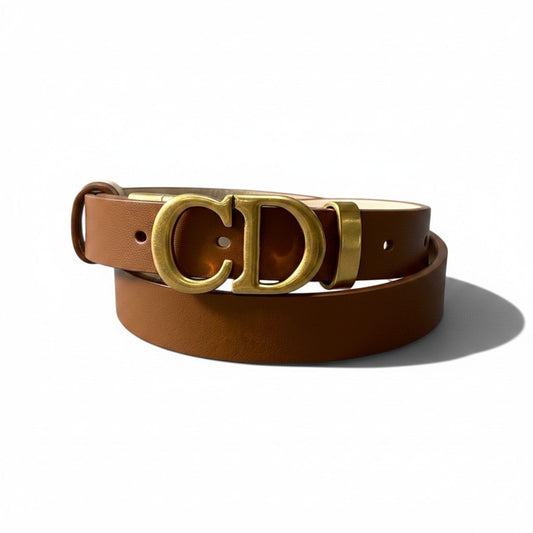 h12【極美品】Christian Dior 現行モデル Saddle リバーシブルベルト 20ｍｍ ブラウン ゴールド スキースカーフスキン レディース 女性用k02i