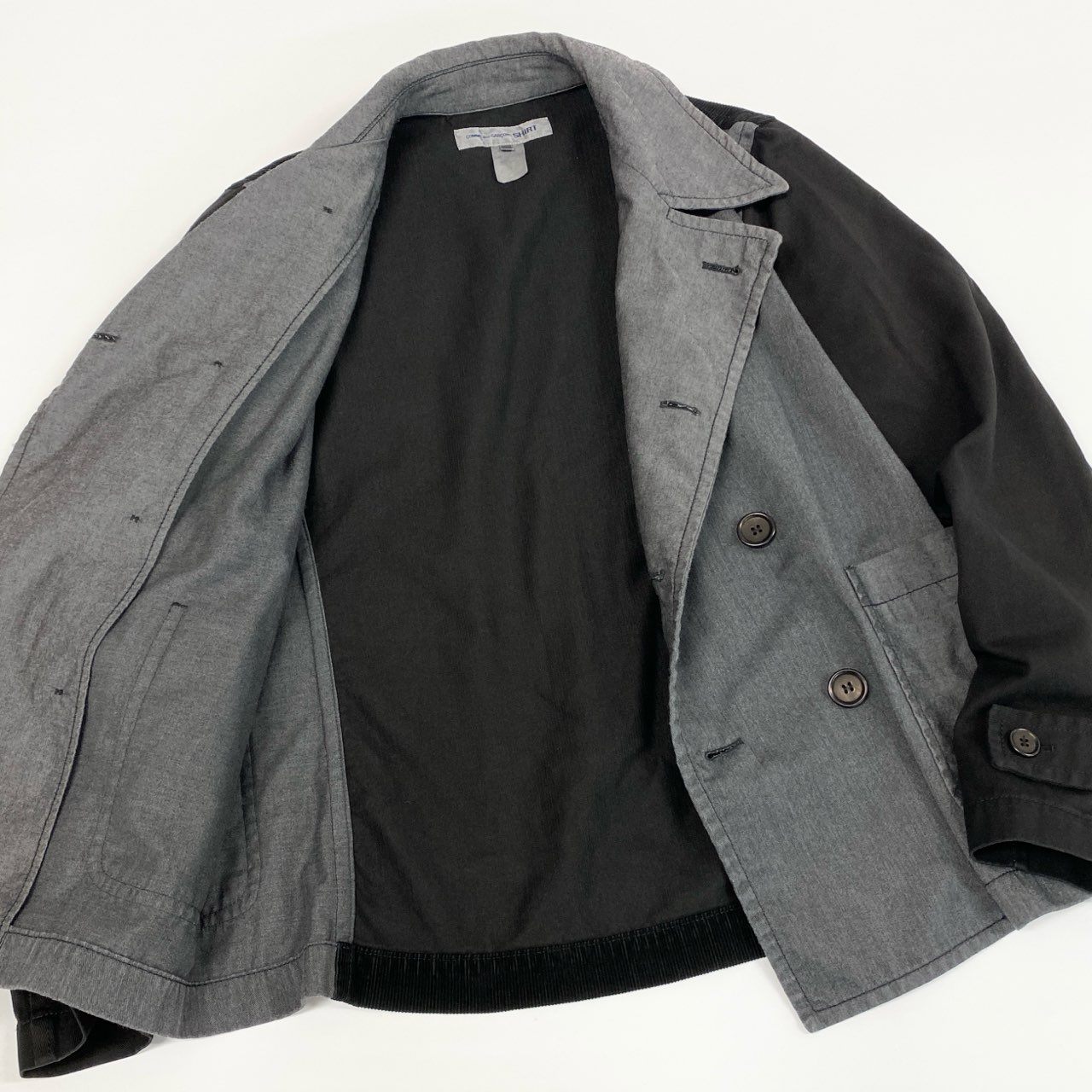 7i25 《美品》COMME des GARCONS SHIRT コムデギャルソン シャツ ダブルブレスト ピーコート 切替ジャケット 異素材 W24163 XSサイズ マルチカラー メンズk02i