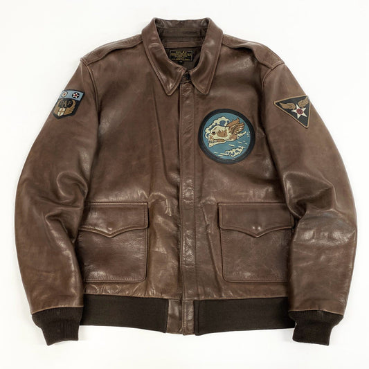 16j20 AVIREX アヴィレックス A-2 FLYING SKULL フライングスカル レザージャケット 6141063 42 ブラウン フライトジャケット U.S.ARMY 30-1415t18r