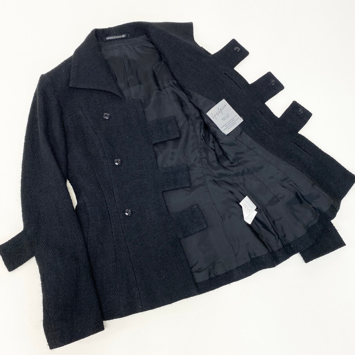 Af25 Yohji Yamamoto femme ヨウジヤマモト スナップボタン 中綿ジャケット ウールシルクブレンド FE-J05-149 ブラック レディースo07t