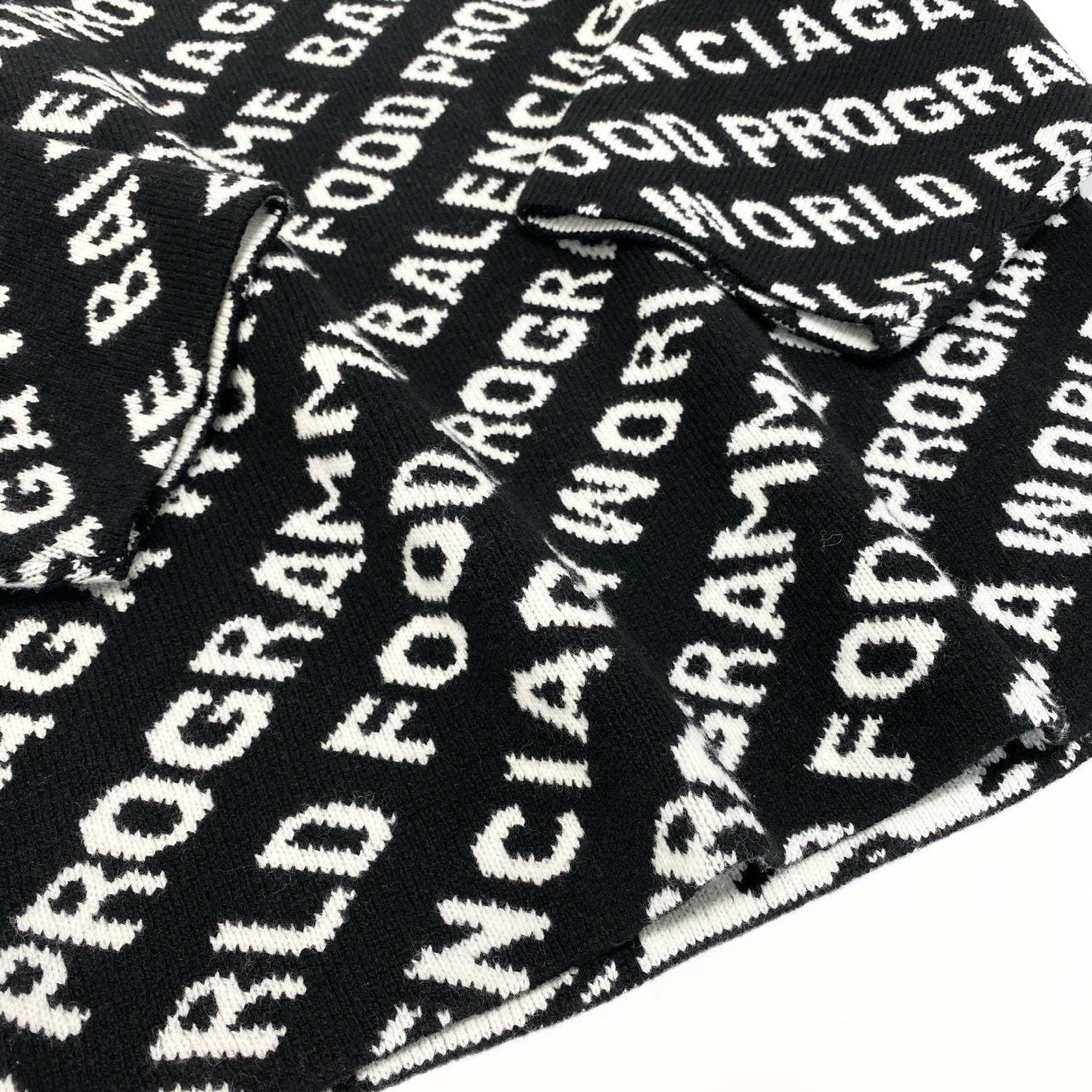 83Ⅼ2【極美品】BALENCIAGA バレンシアガ 20AW ロゴクルーネックニット ニットセーター イタリア製 Mサイズ ブラック ホワイト メンズo07t