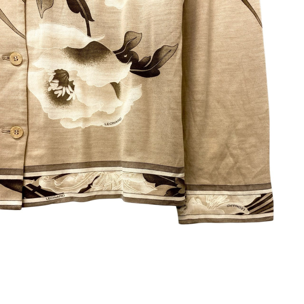 83b26 LEONARD レオナール ロングスリーブカーディガン 美しい花柄プリント 0369107 Lサイズ ベージュ レディース 女性用u02t