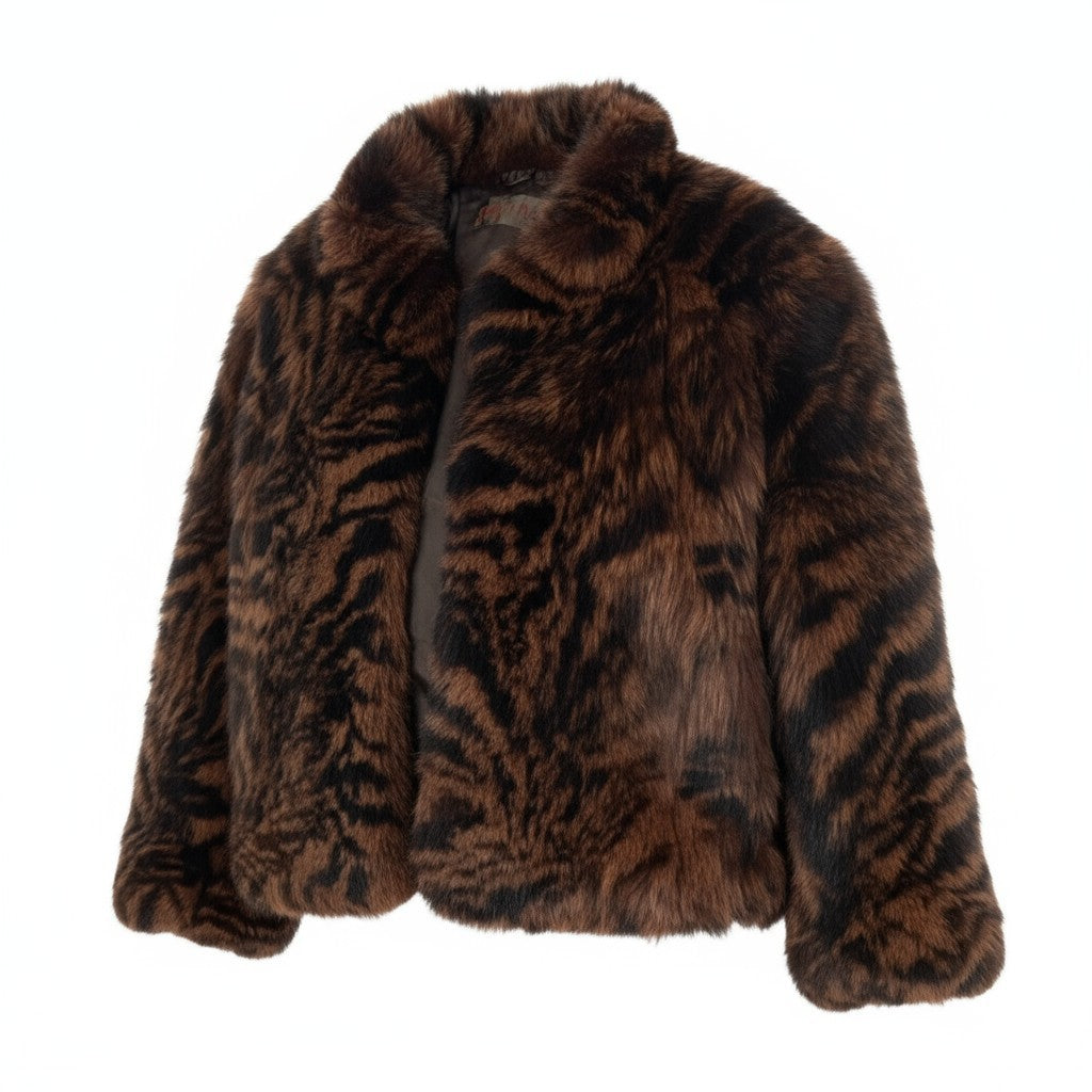 27k14《希少》 ROTINY ロティニー 染めフォックスファー ゼブラ柄 ハーフコート M ブラウン 最高級毛皮 FOX FUR ボリューム◎t18r