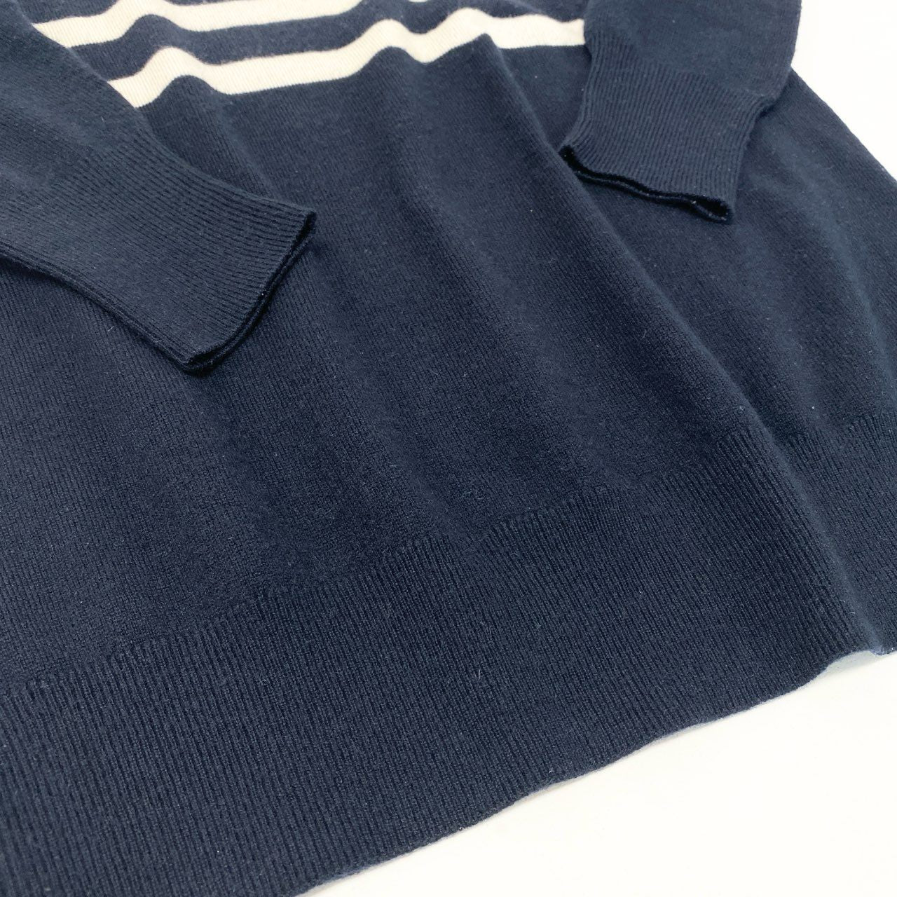 52k23 Lolo Piana ロロピアーナ ニットセーター クルーネック ロングスリーブ ボーダー イタリア製 レディース 42 ネイビー ホワイトu02t