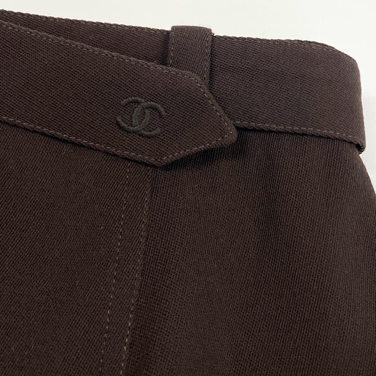 Cd10 Vintage CHANEL シャネル ココマークベルト フレアスカート 台形スカート P08071 42 ブラウン ウールu02t