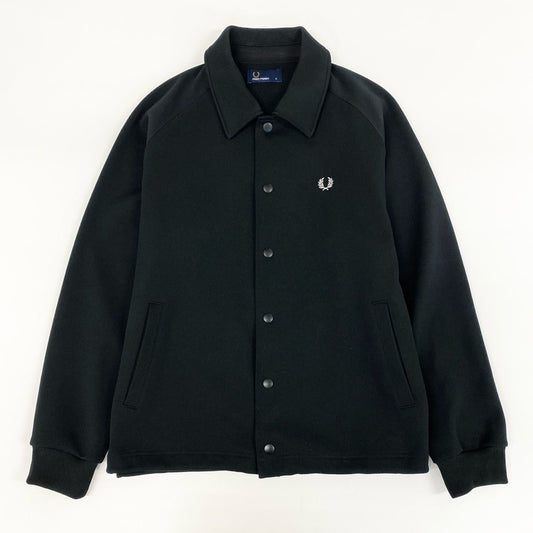 68g24 FRED PERRY フレッドペリー スナップボタン ジャージーコーチジャケット ジャージーブルゾン サイズS ブラック メンズ 男性用_