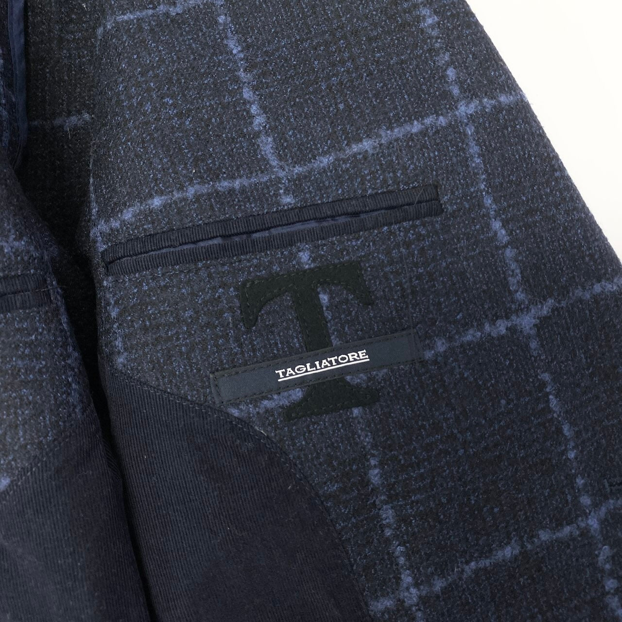 55c19 TAGLIATORE タリアトーレ テーラードジャケット メンズスーツ チェック柄 ウールジャケット ラベルピン メンズ 男性用 紳士服 44 ネイビーu02t