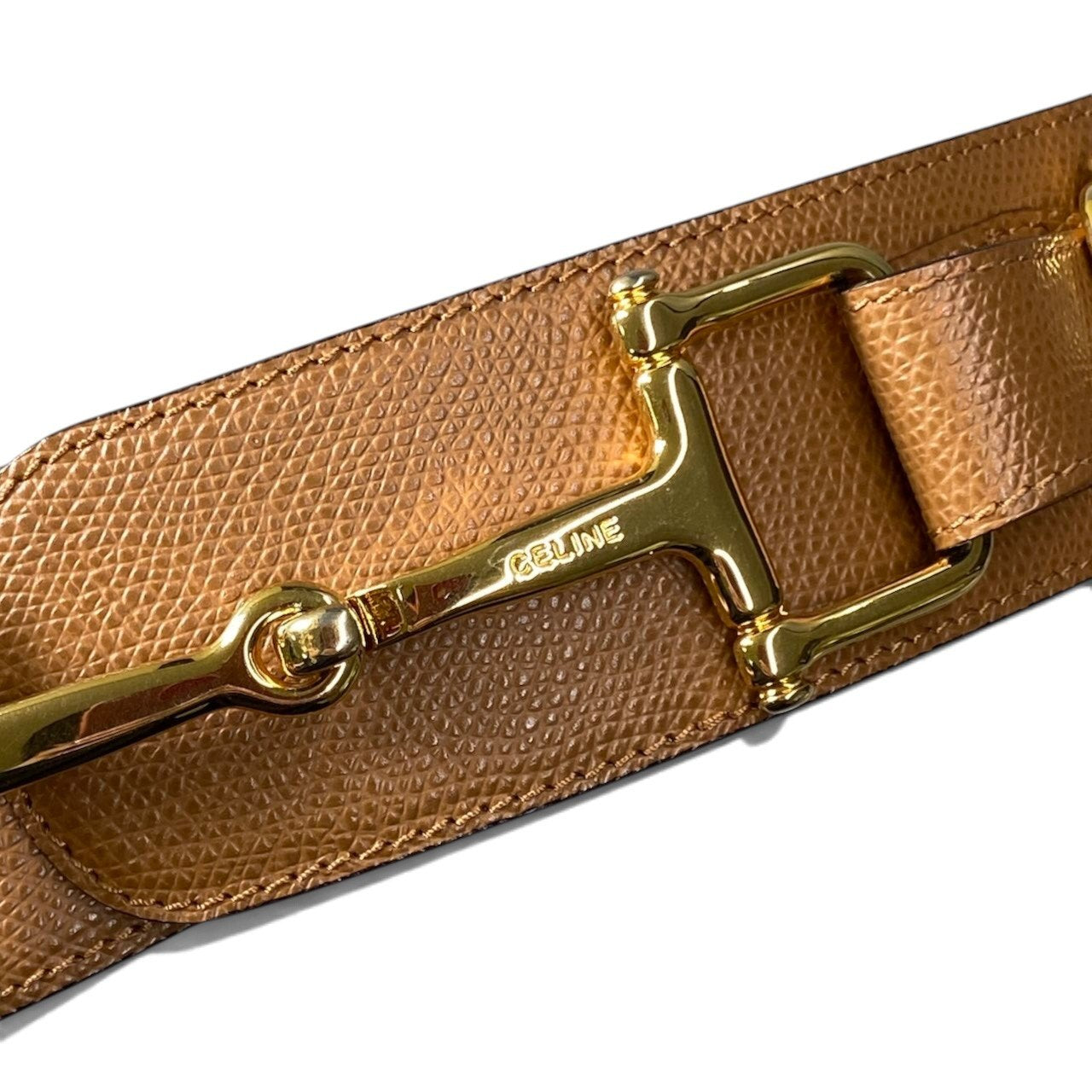 h12 CELINE セリーヌ ホースビット ゴールド金具 レザーベルト 80 ライトブラウン レザーu02t