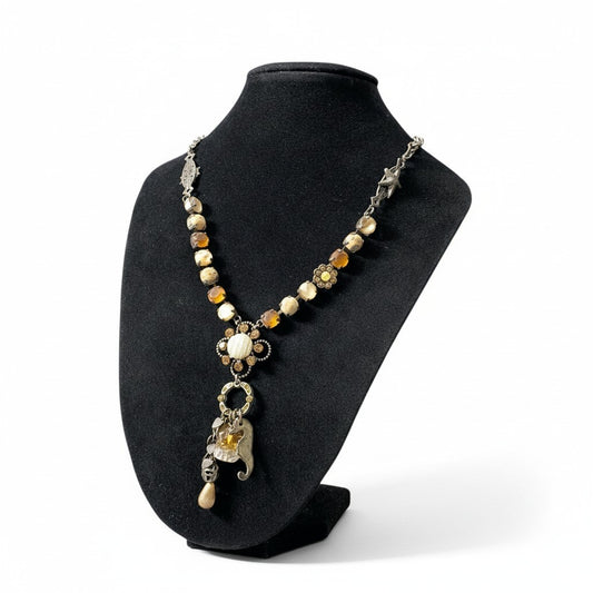 d20 Mariana マリアナ チャーム付 マルチストーンネックレス 茶系 クリスタル ジュエリー アクセサリーt18r