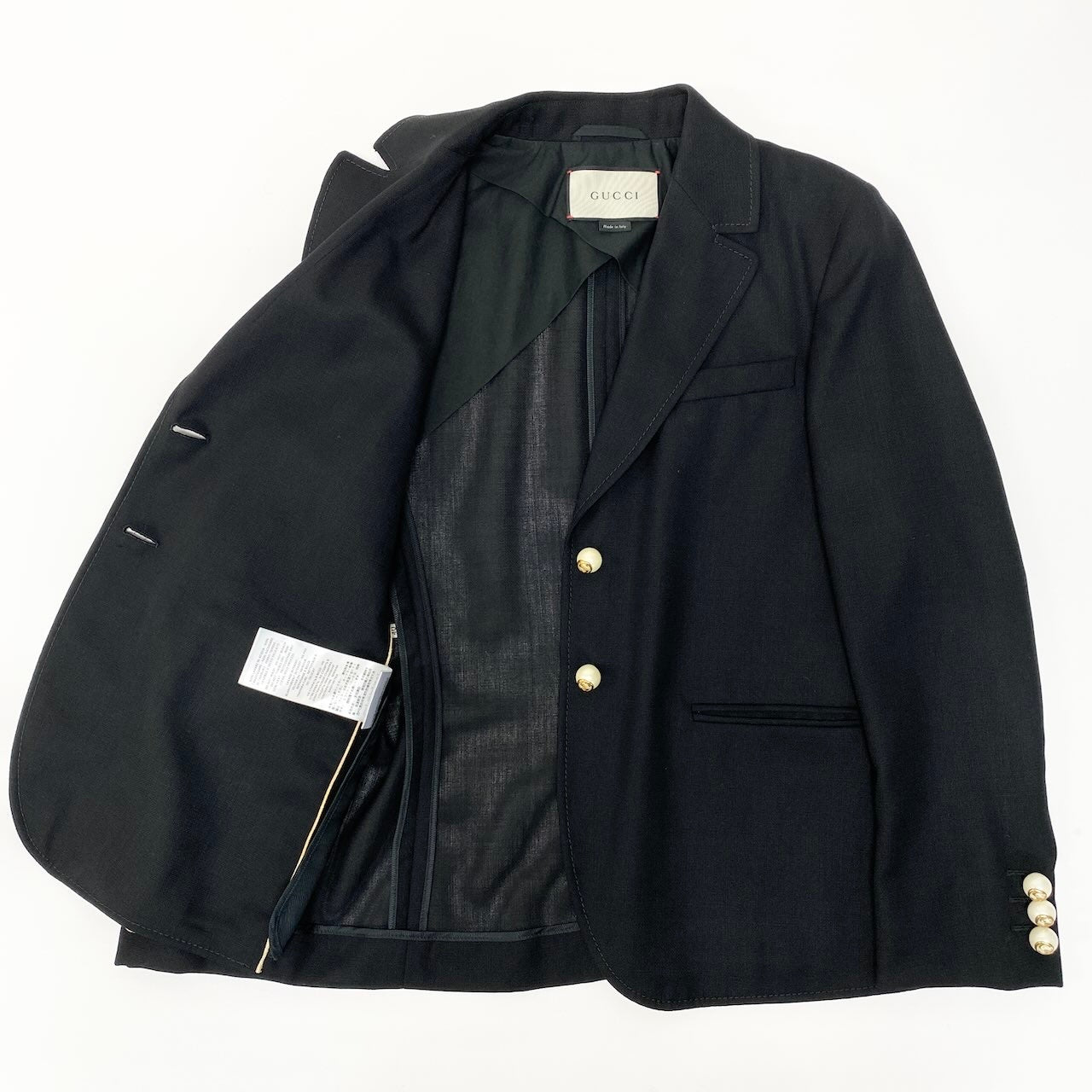 I GUCCI グッチ スカートセットアップ テーラードジャケット プリーツスカート  GGパールボタン イタリア製 40サイズ ブラック ウール100％ レディース 女性用nu1