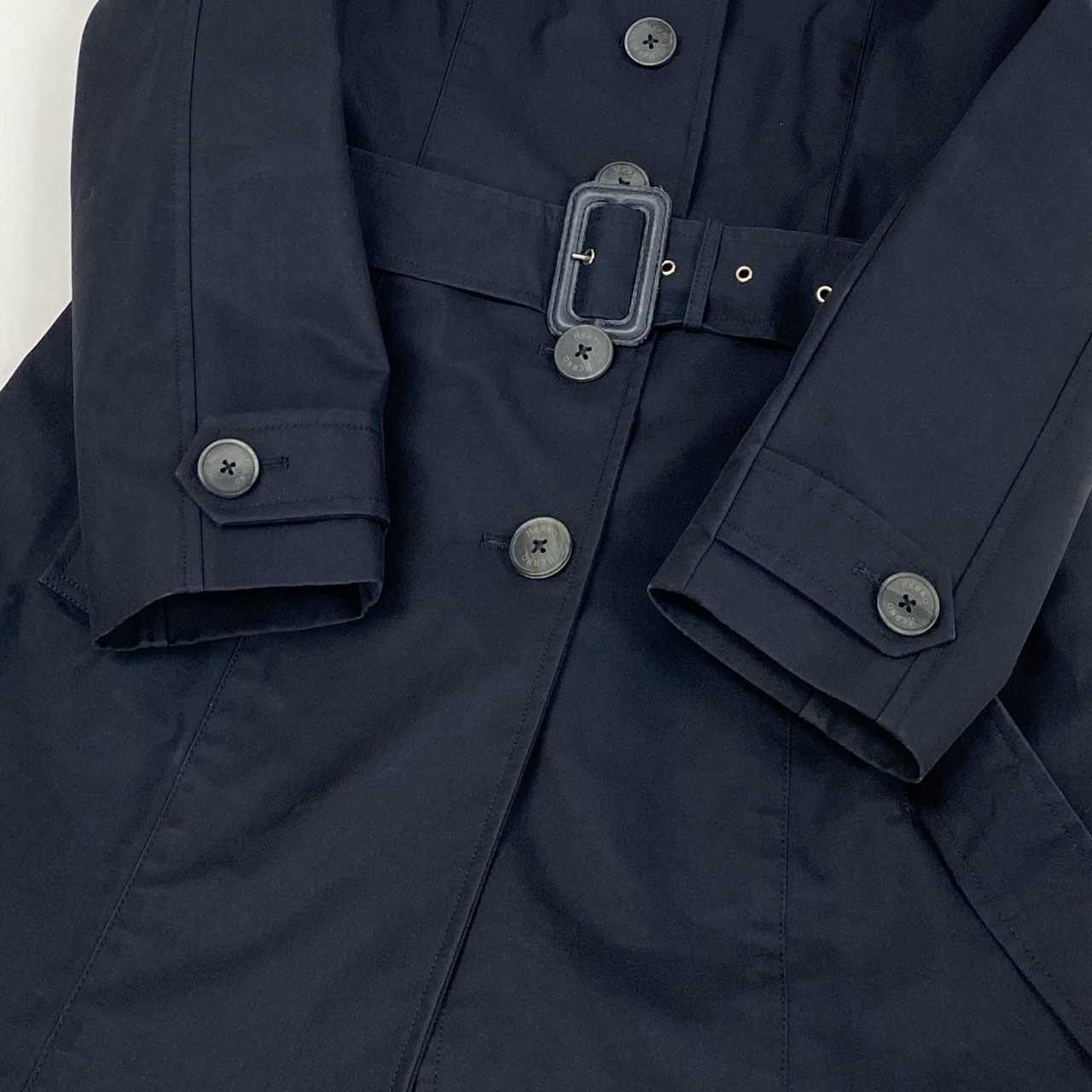 37a26 HERNO ヘルノ ノーカラー トレンチコート アウター イタリア製 IM0018D 46 ネイビー コットン レディースo07t