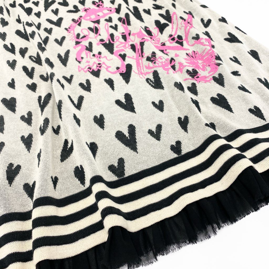 7a9 OLLEBOREBLA オレボレブラ アルベロベロ ニットワンピース 総柄 ハート柄 七分袖 レディース ブラック ホワイトo07t